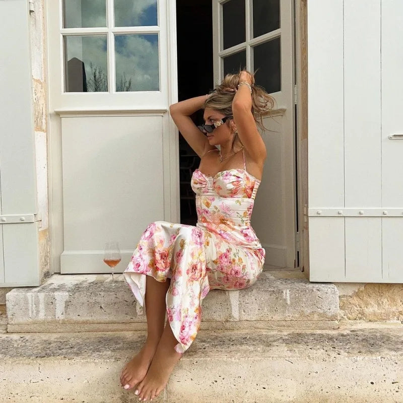 Floral Split Spaghetti-Strap Mini Dress
