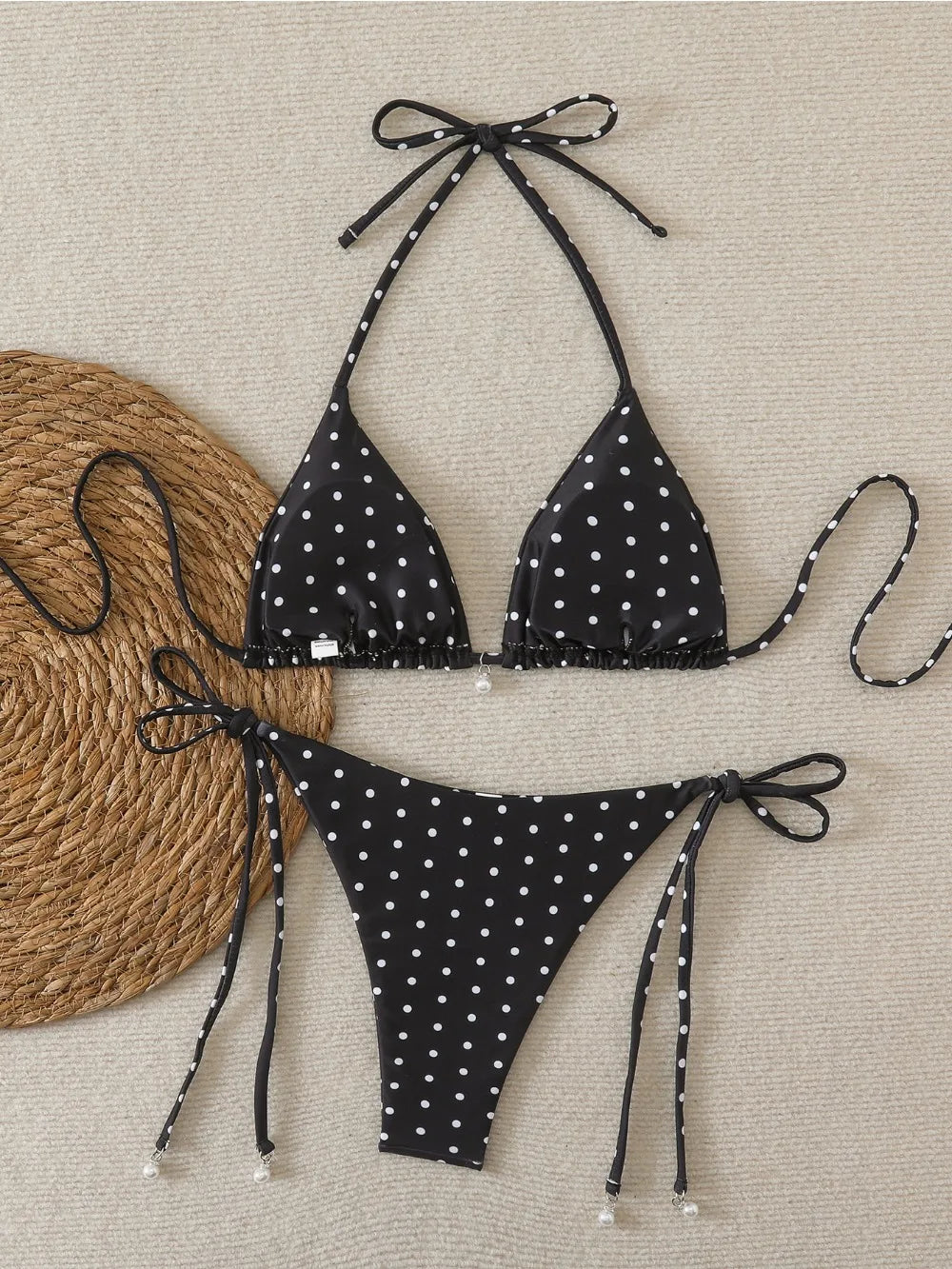 Polka Dot Lace-Up Bikini Set