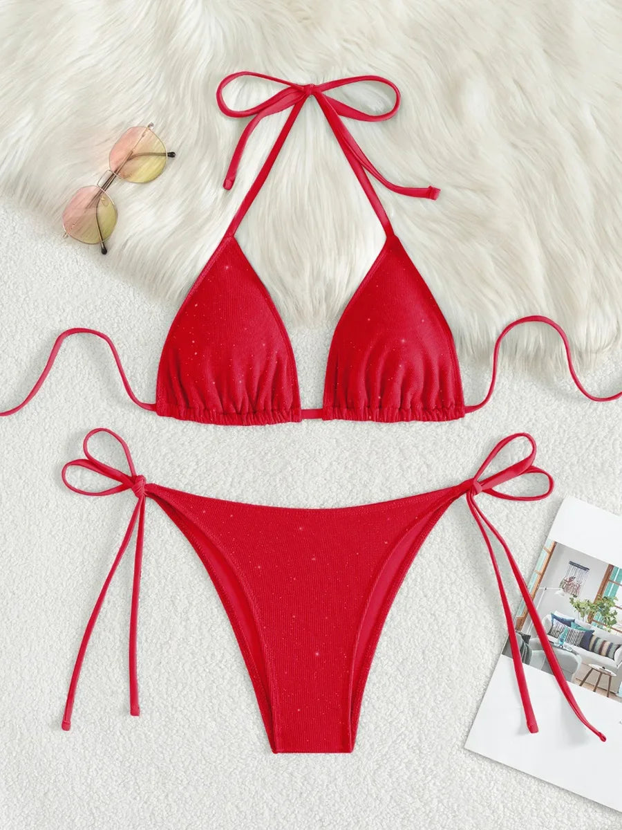Sparkly Halter High-Cut Bikini