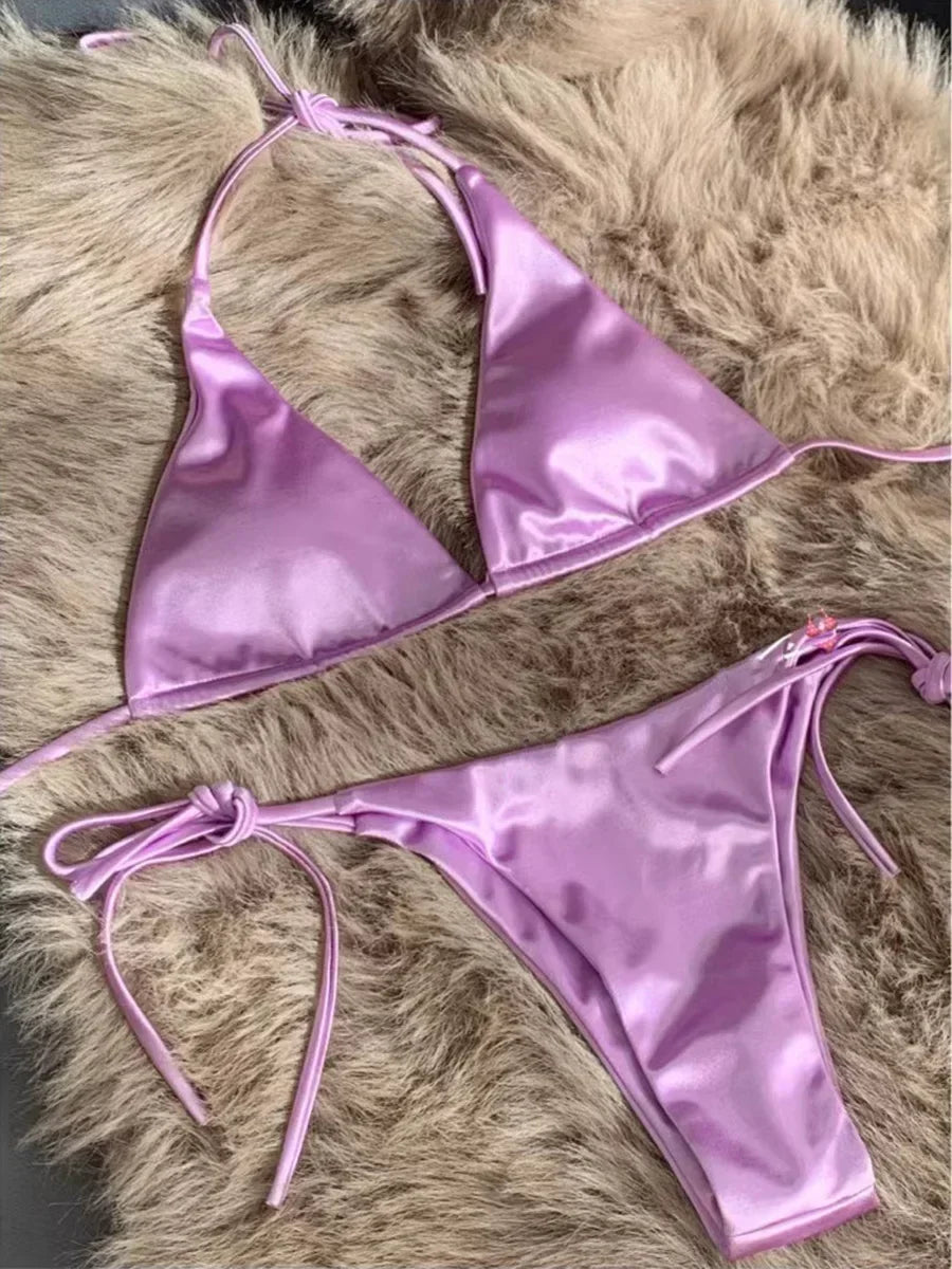 Metallic Satin Halter Bikini