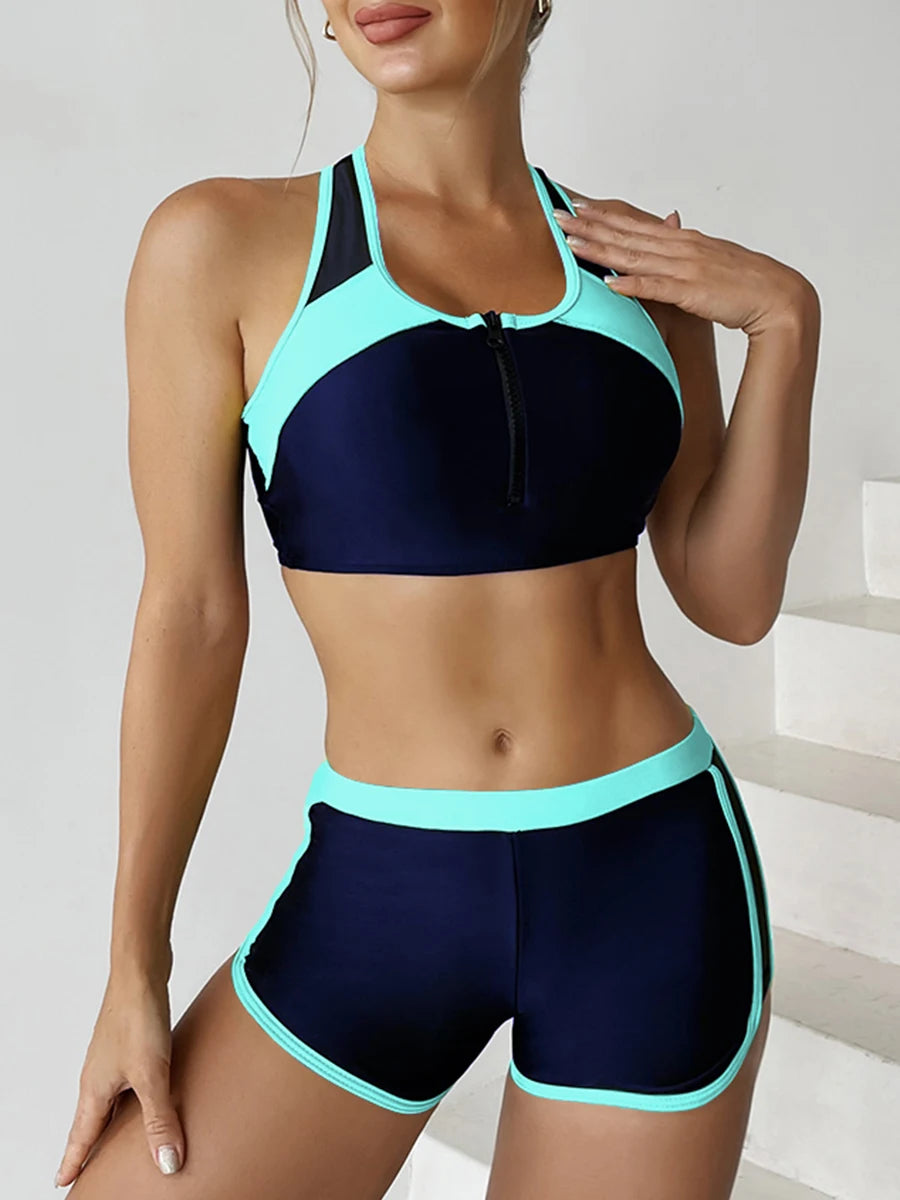 Zip-Front Sporty Bikini Set