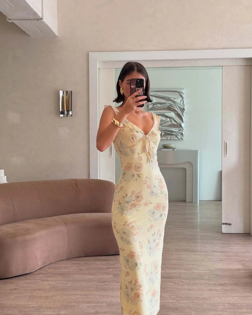 Floral Plunge Backless Maxi Dress