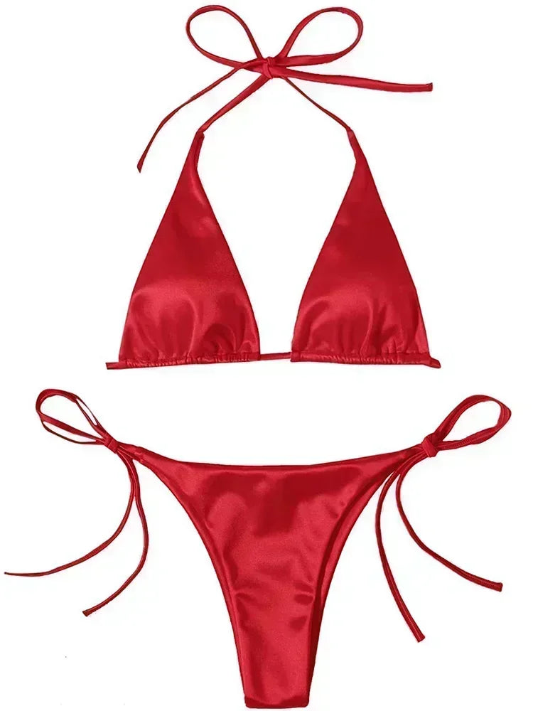 Metallic Satin Halter Bikini