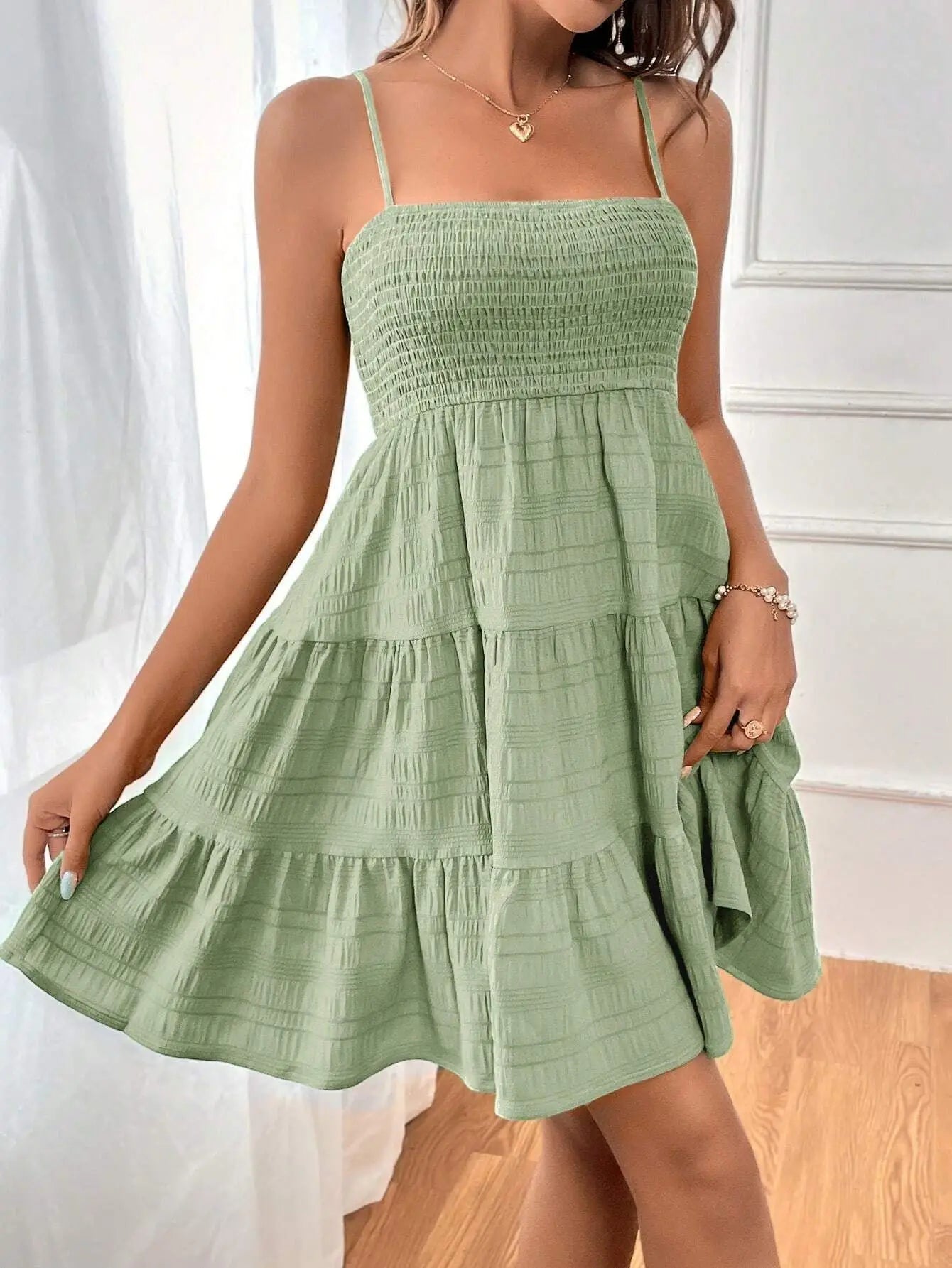 Smocked Tiered Swing Mini Dress
