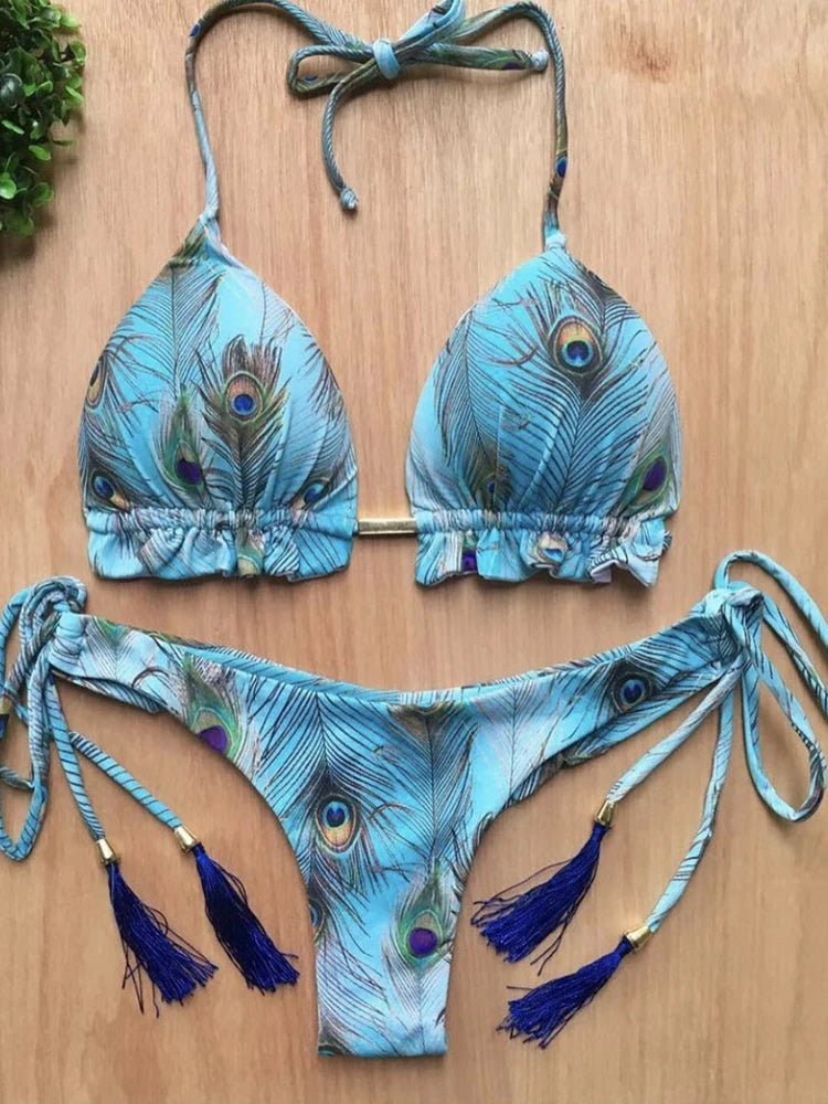Feather Print Micro Bikini