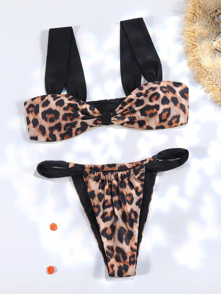 Leopard Bandage Triangle Bikini Set