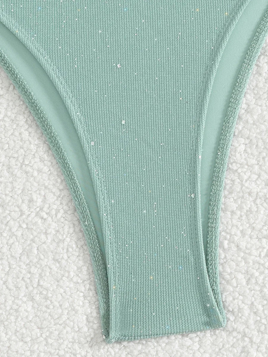 Sparkly Halter High-Cut Bikini