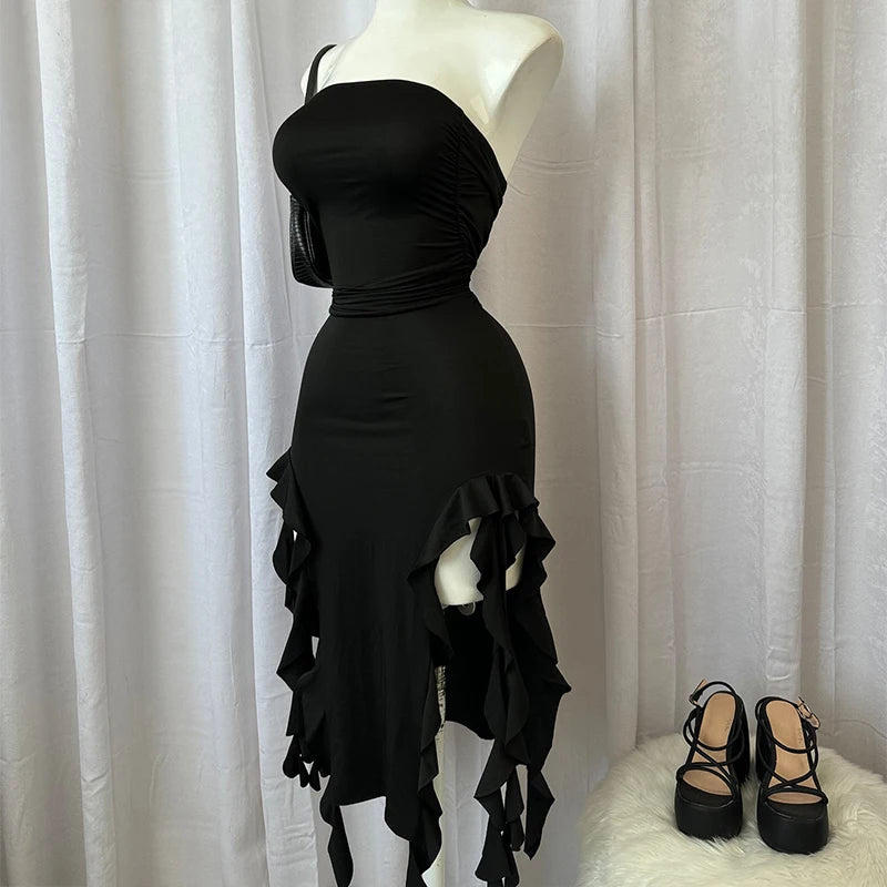 Strapless Floral High-Slit Mini Dress