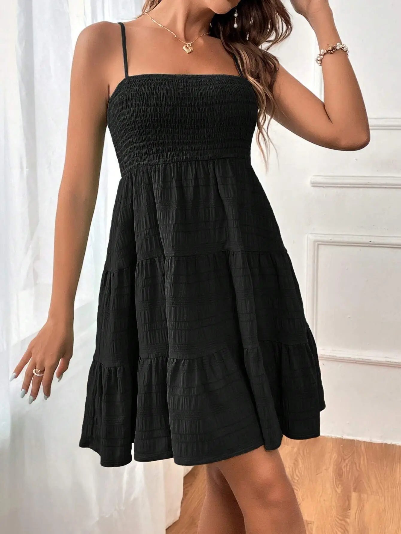 Smocked Tiered Swing Mini Dress
