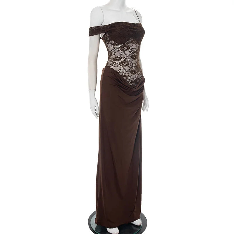 One-Shoulder Lace Maxi Dress