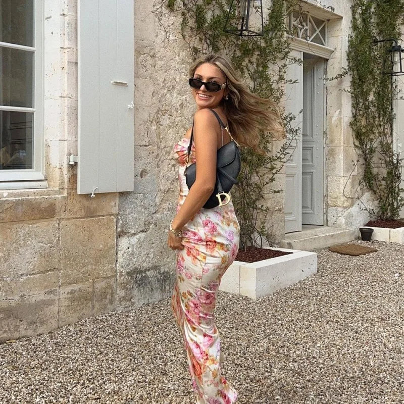 Floral Split Spaghetti-Strap Mini Dress