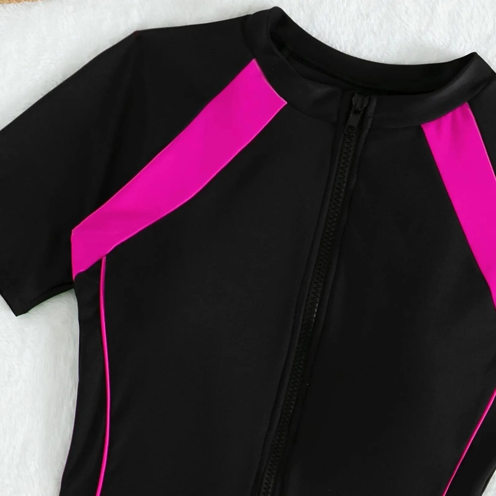 Zip Patchwork One-Piece Swimsuit