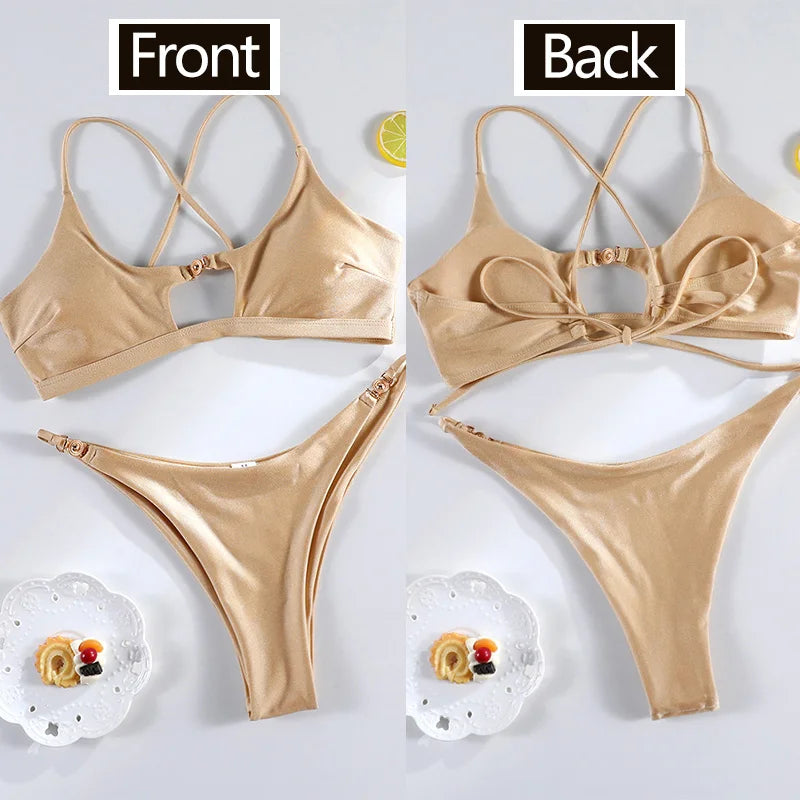 Hollow-Out Push-Up String Bikini Set