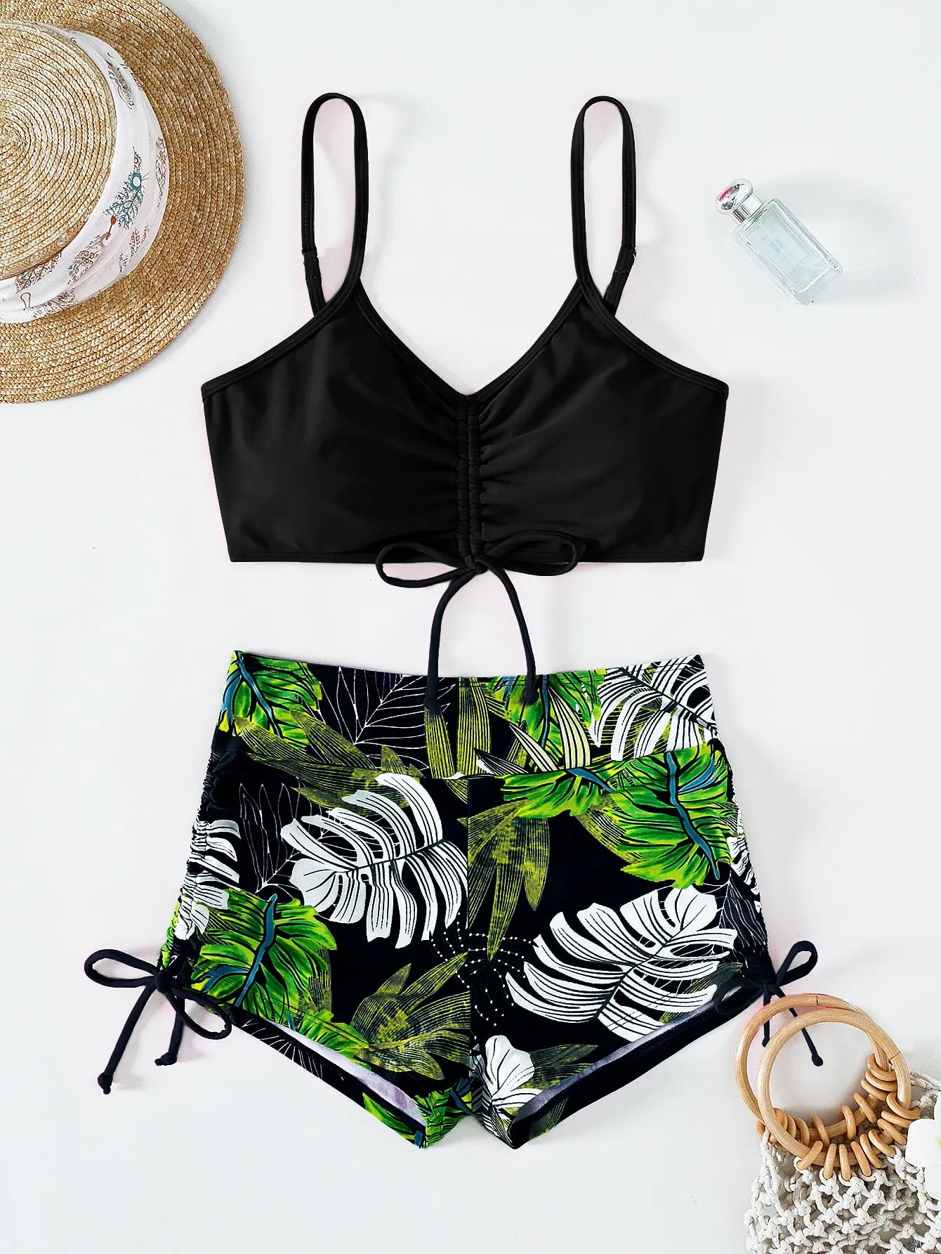 Drawstring High-Waist Bikini Set