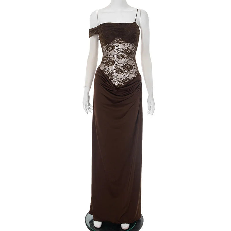 One-Shoulder Lace Maxi Dress