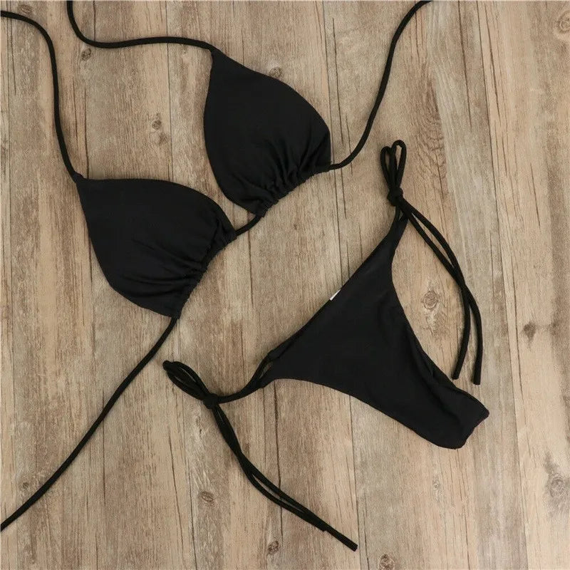 Halter Tie-Up Triangle Bikini Set