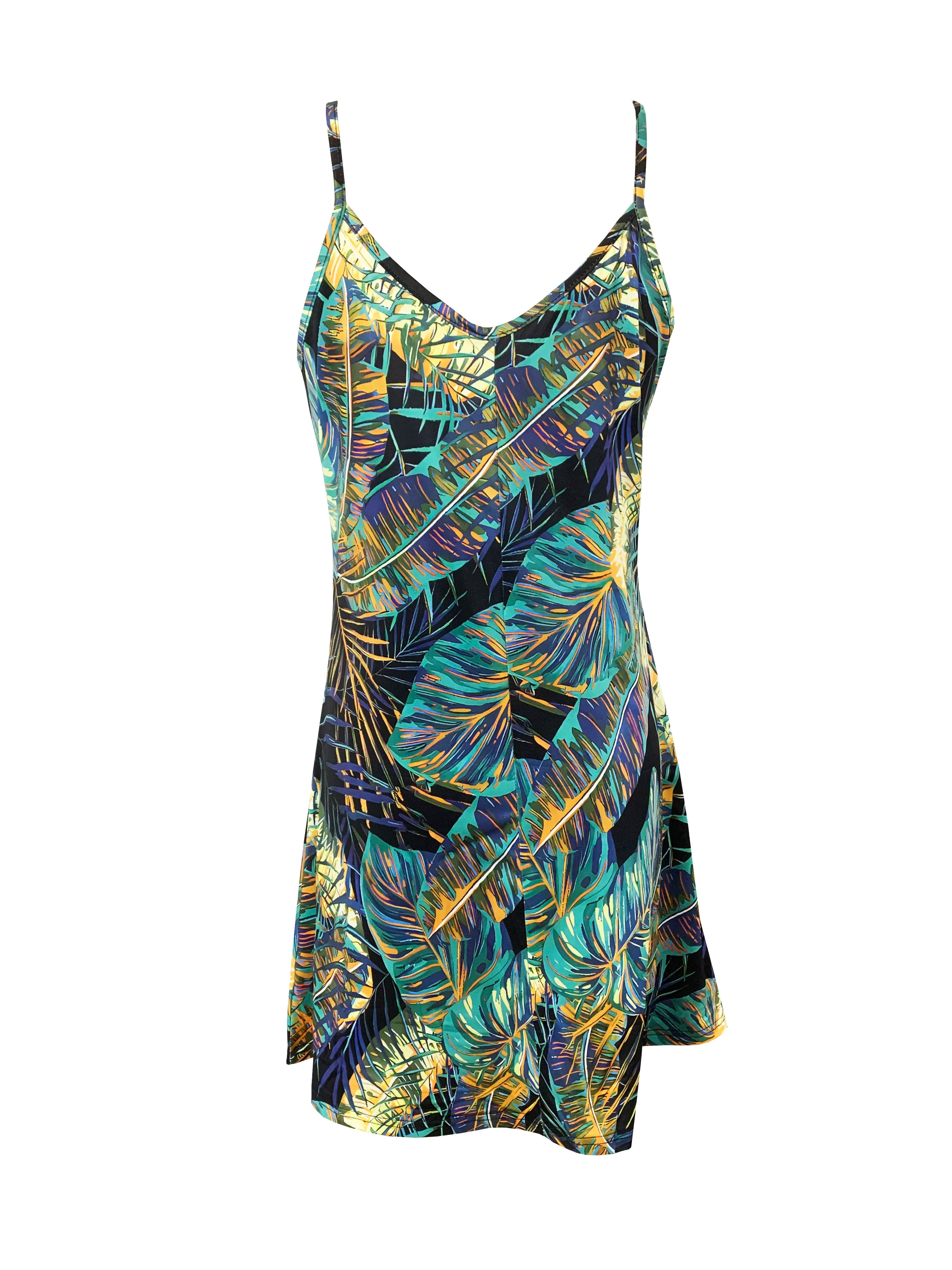 Tropical Print Spaghetti-Strap Mini Dress
