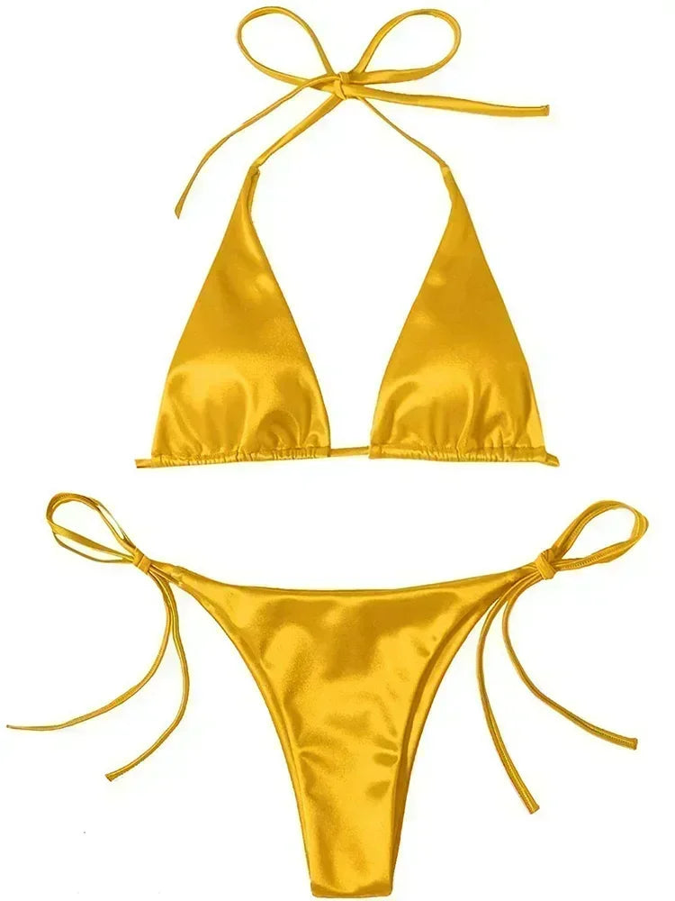 Metallic Satin Halter Bikini