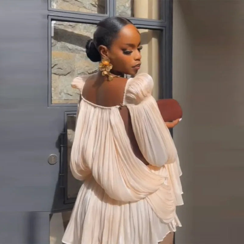 Off-Shoulder Satin Puff-Sleeve Mini Dress