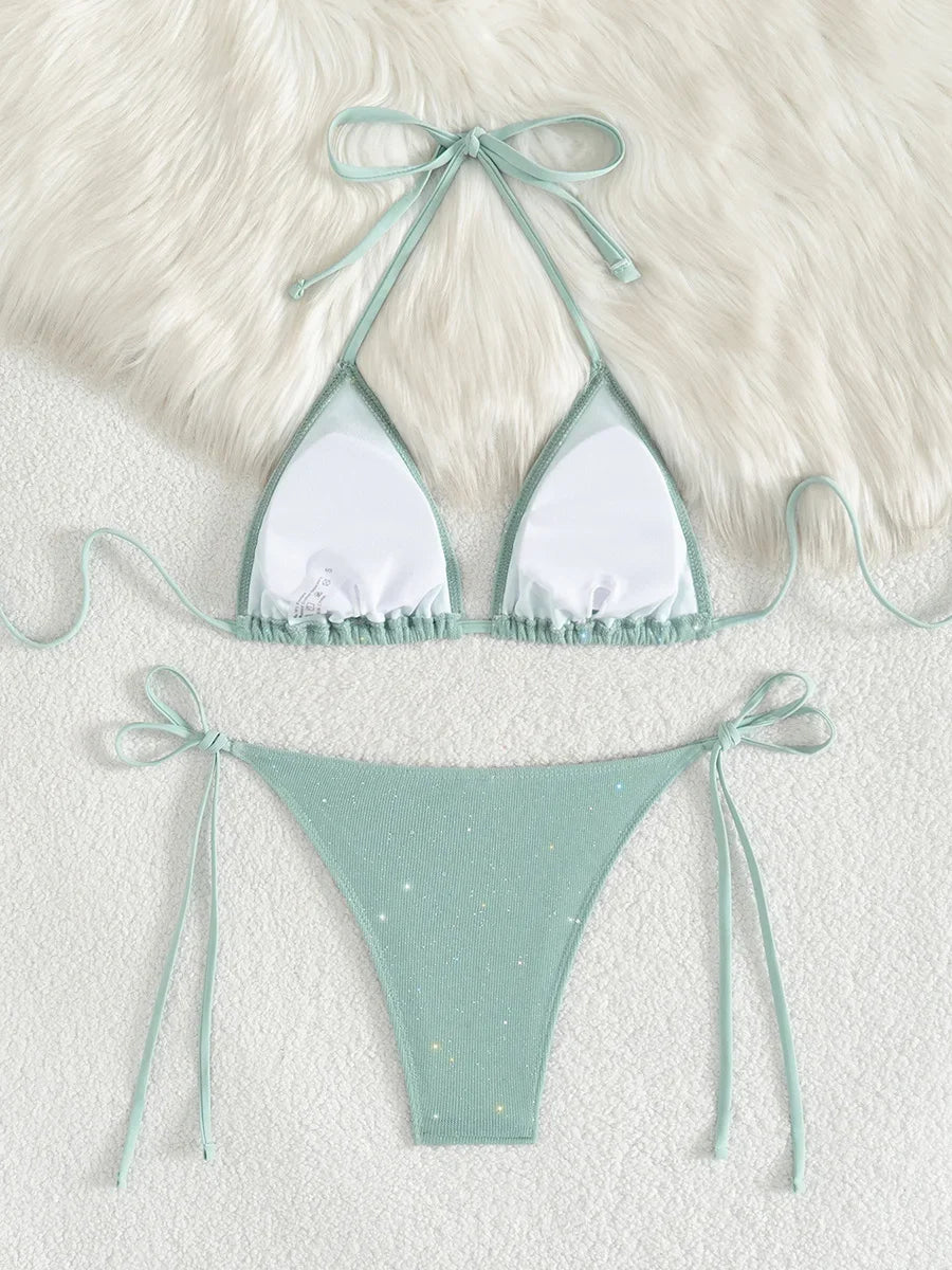 Sparkly Halter High-Cut Bikini