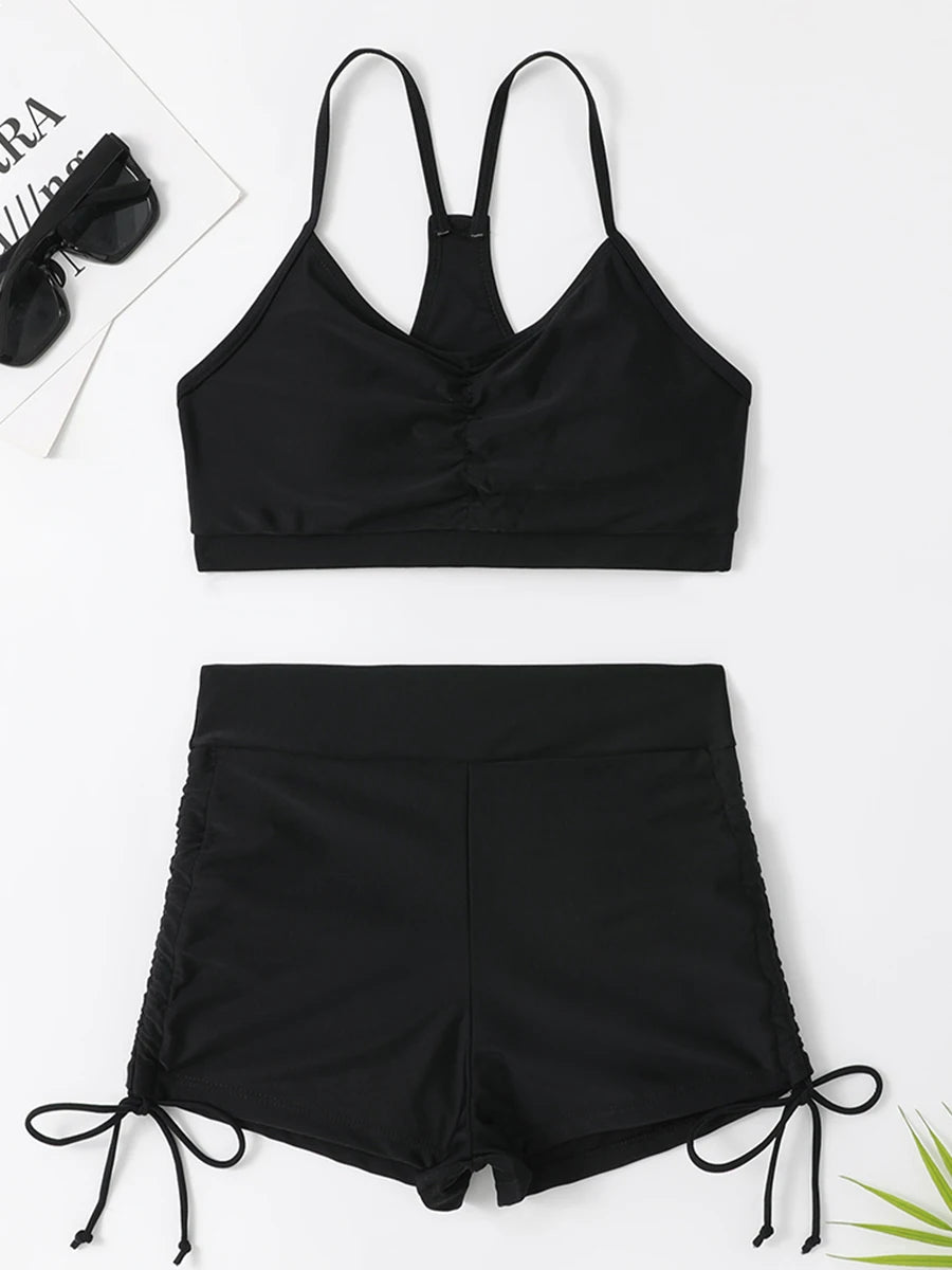 Drawstring High-Waist Bikini Set