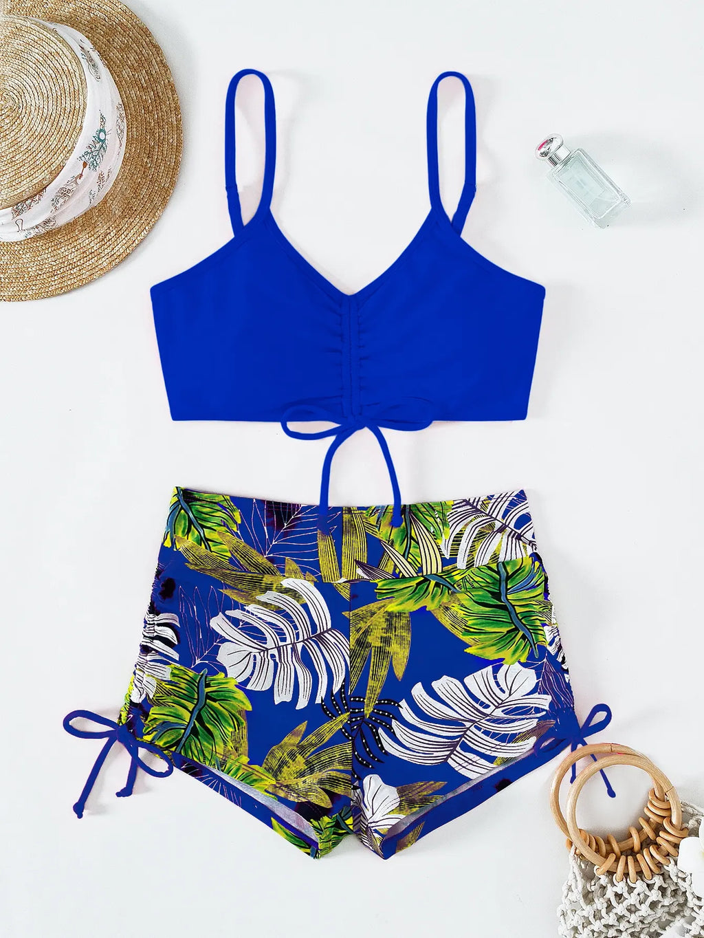 Drawstring High-Waist Bikini Set
