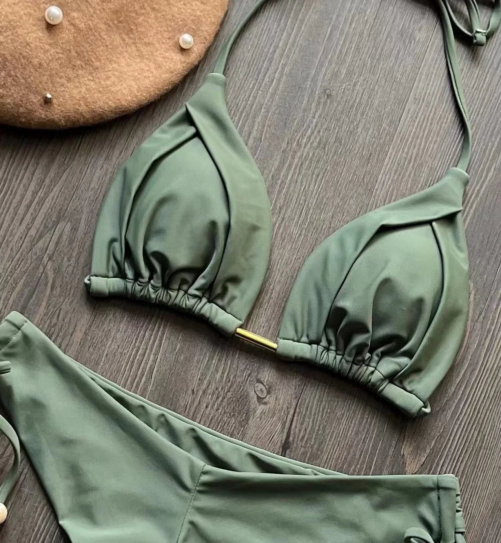 Halter Chain Triangle Bikini Set