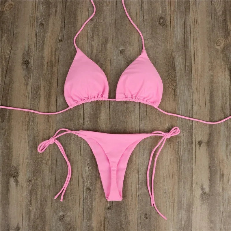 Halter Tie-Up Triangle Bikini Set
