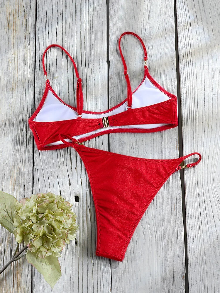 Solid Bandage Triangle Bikini Set