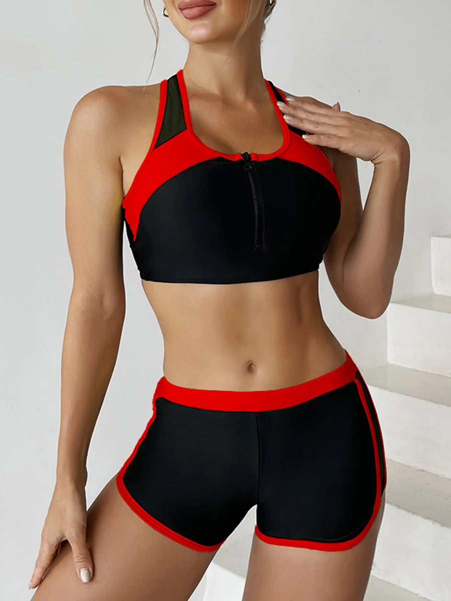 Zip-Front Sporty Bikini Set