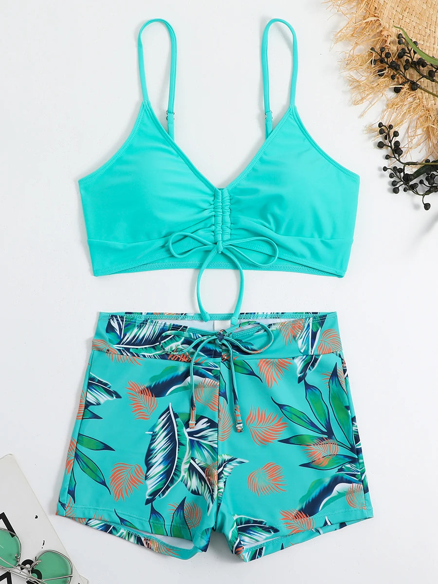 Drawstring High-Waist Bikini Set