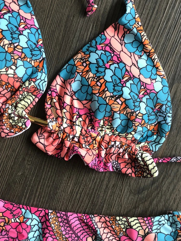Floral String Bikini Set