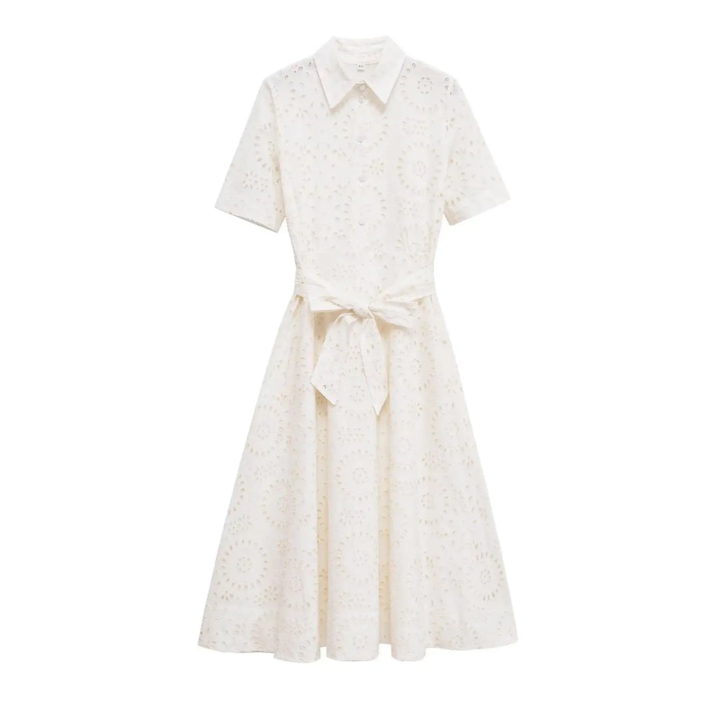 Embroidered Cotton Shirt Midi Dress