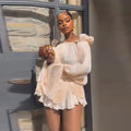 Off-Shoulder Satin Puff-Sleeve Mini Dress