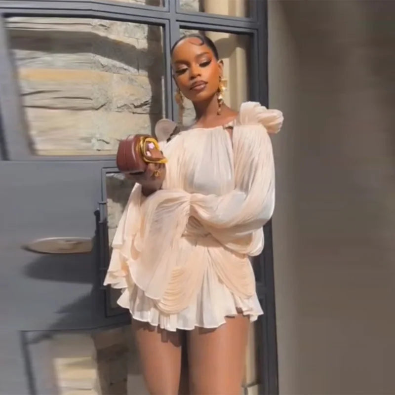 Off-Shoulder Satin Puff-Sleeve Mini Dress
