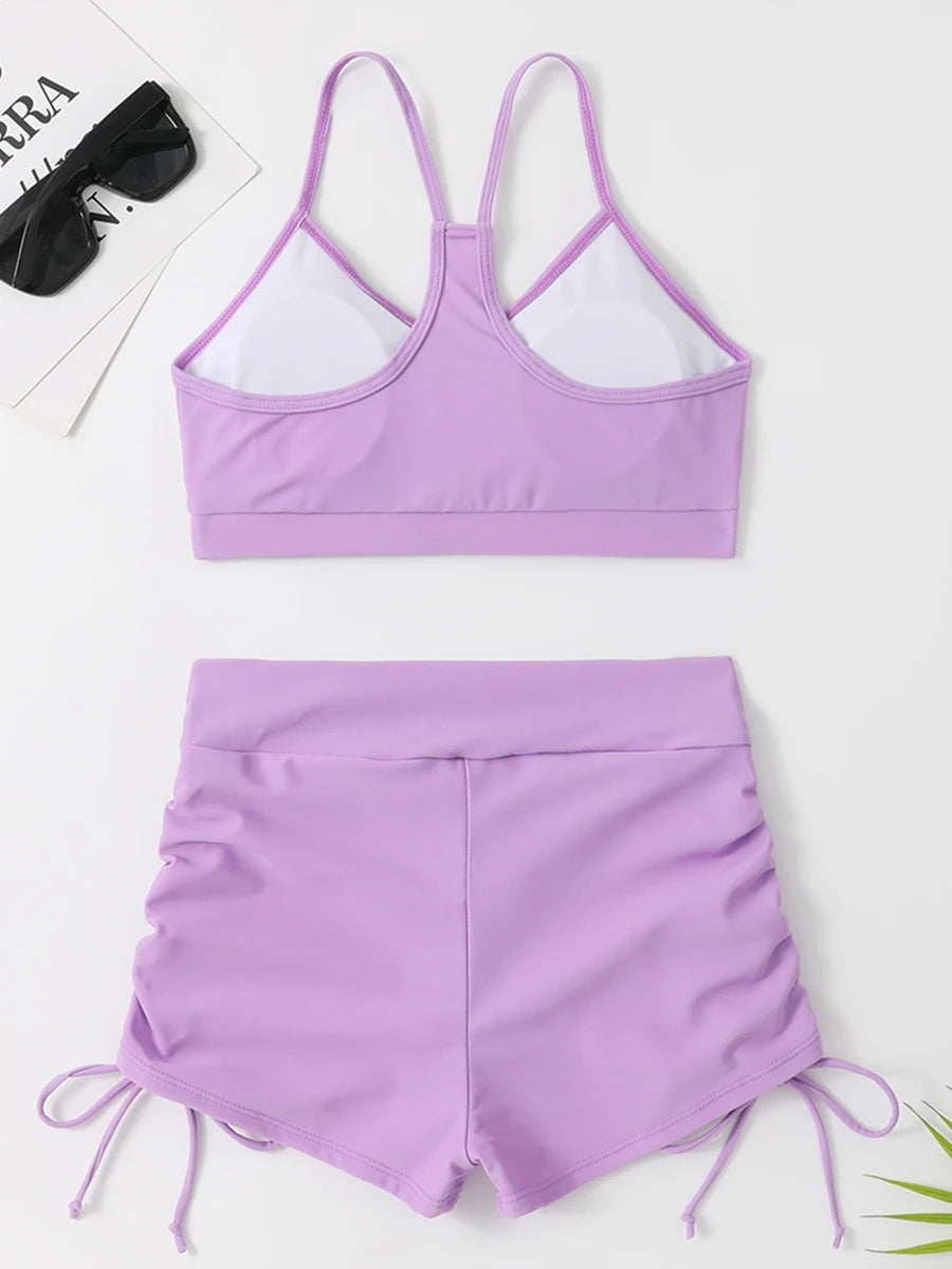 Drawstring High-Waist Bikini Set