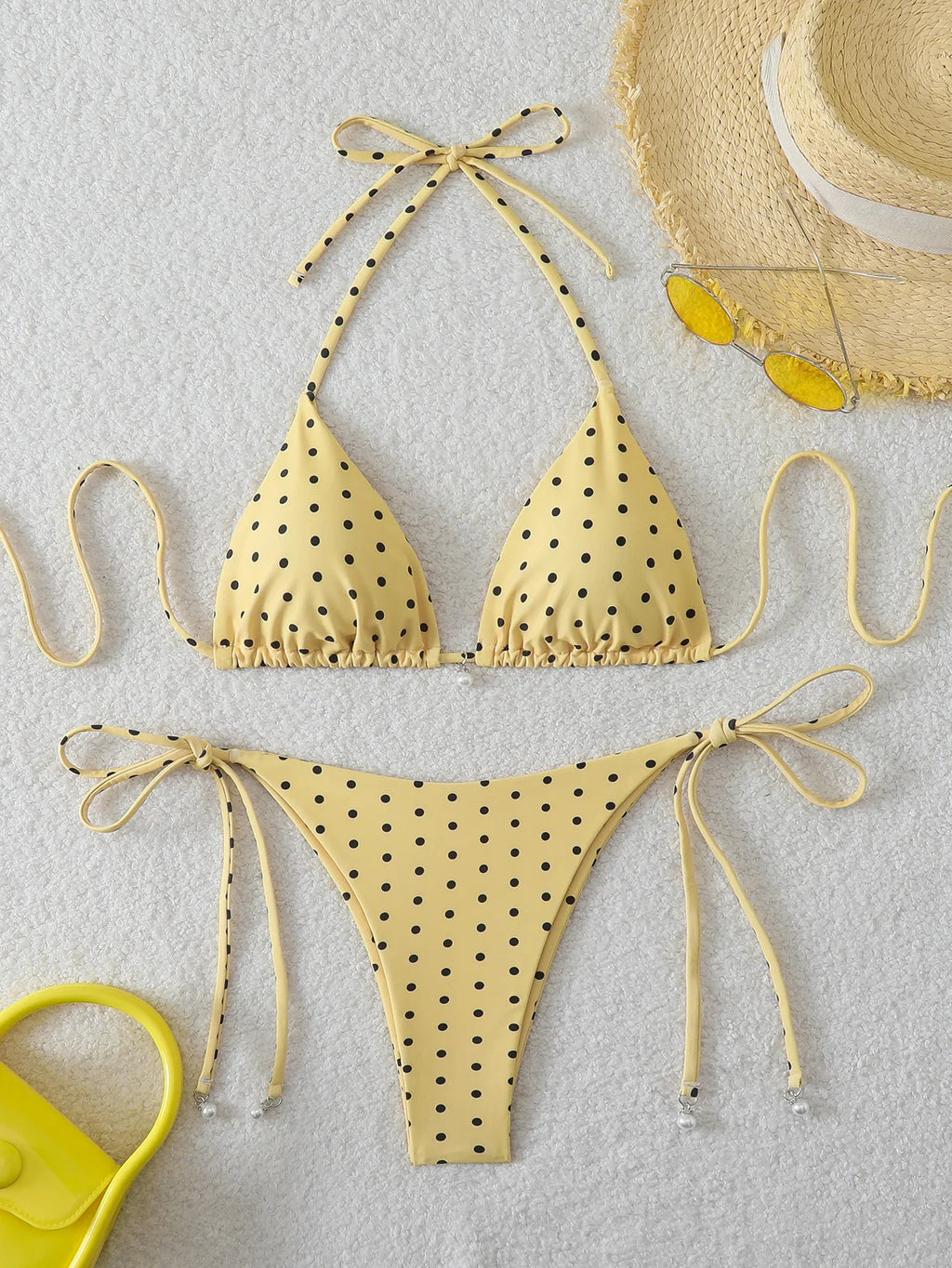 Polka Dot Lace-Up Bikini Set