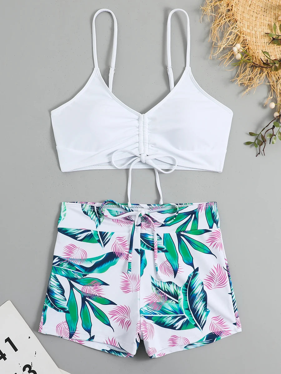 Drawstring High-Waist Bikini Set