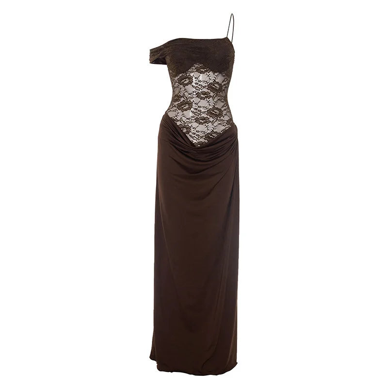 One-Shoulder Lace Maxi Dress