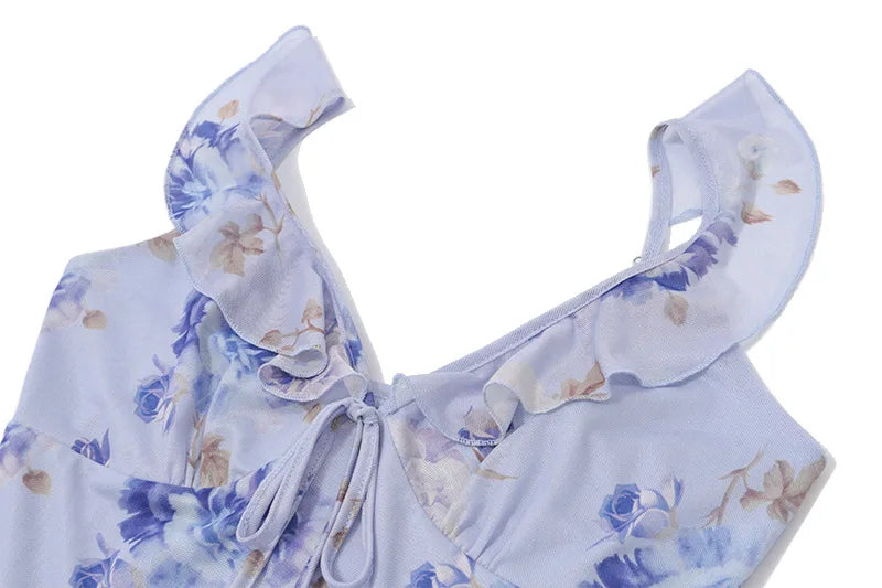 Floral Plunge Backless Maxi Dress