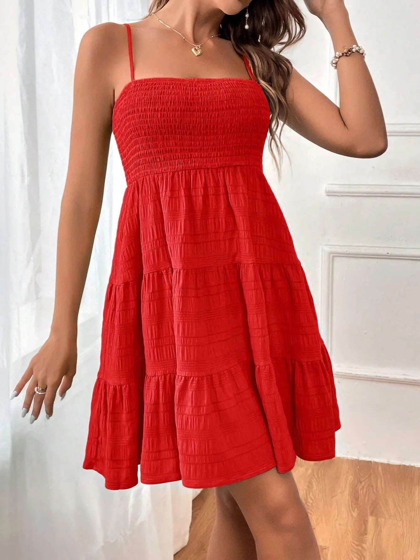 Smocked Tiered Swing Mini Dress
