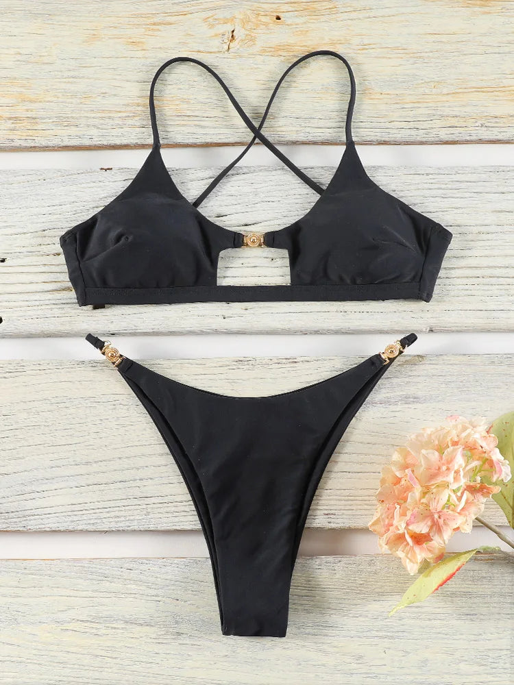 Leopard Bandage Triangle Bikini Set