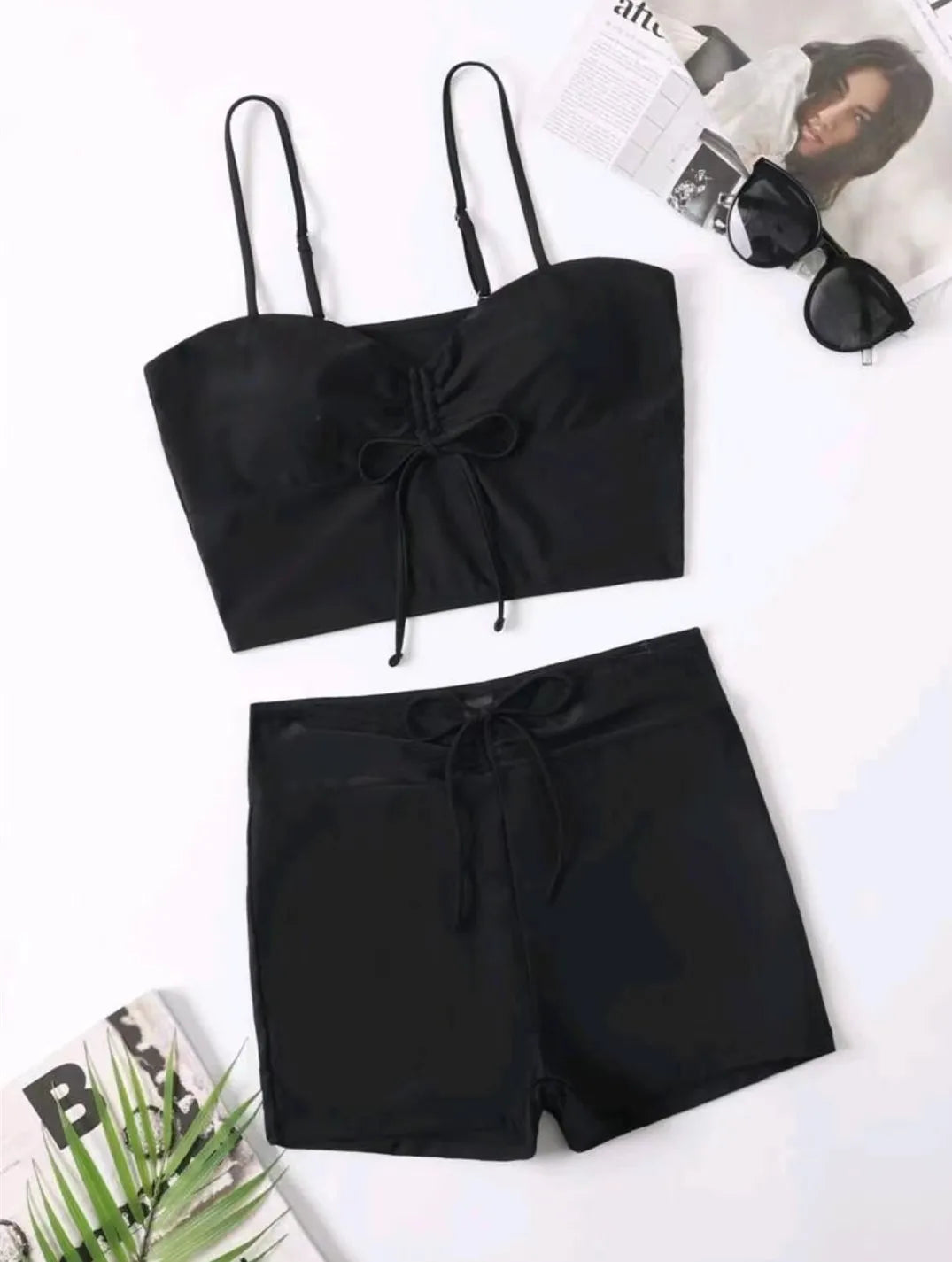 Drawstring High-Waist Bikini Set