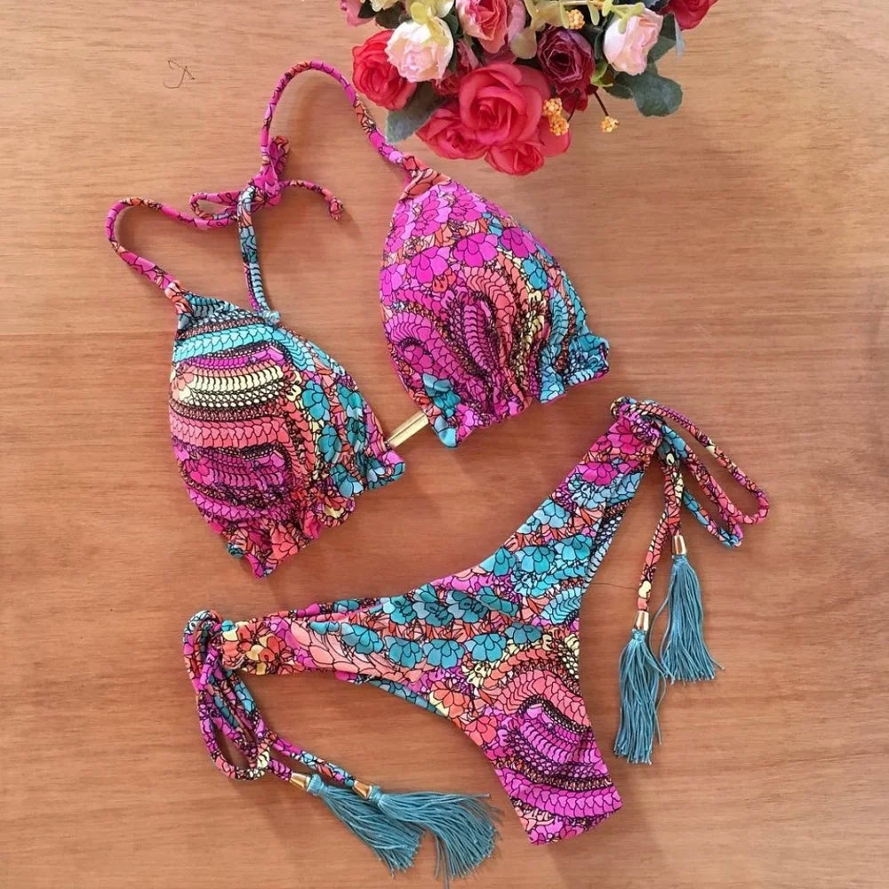 Floral String Bikini Set