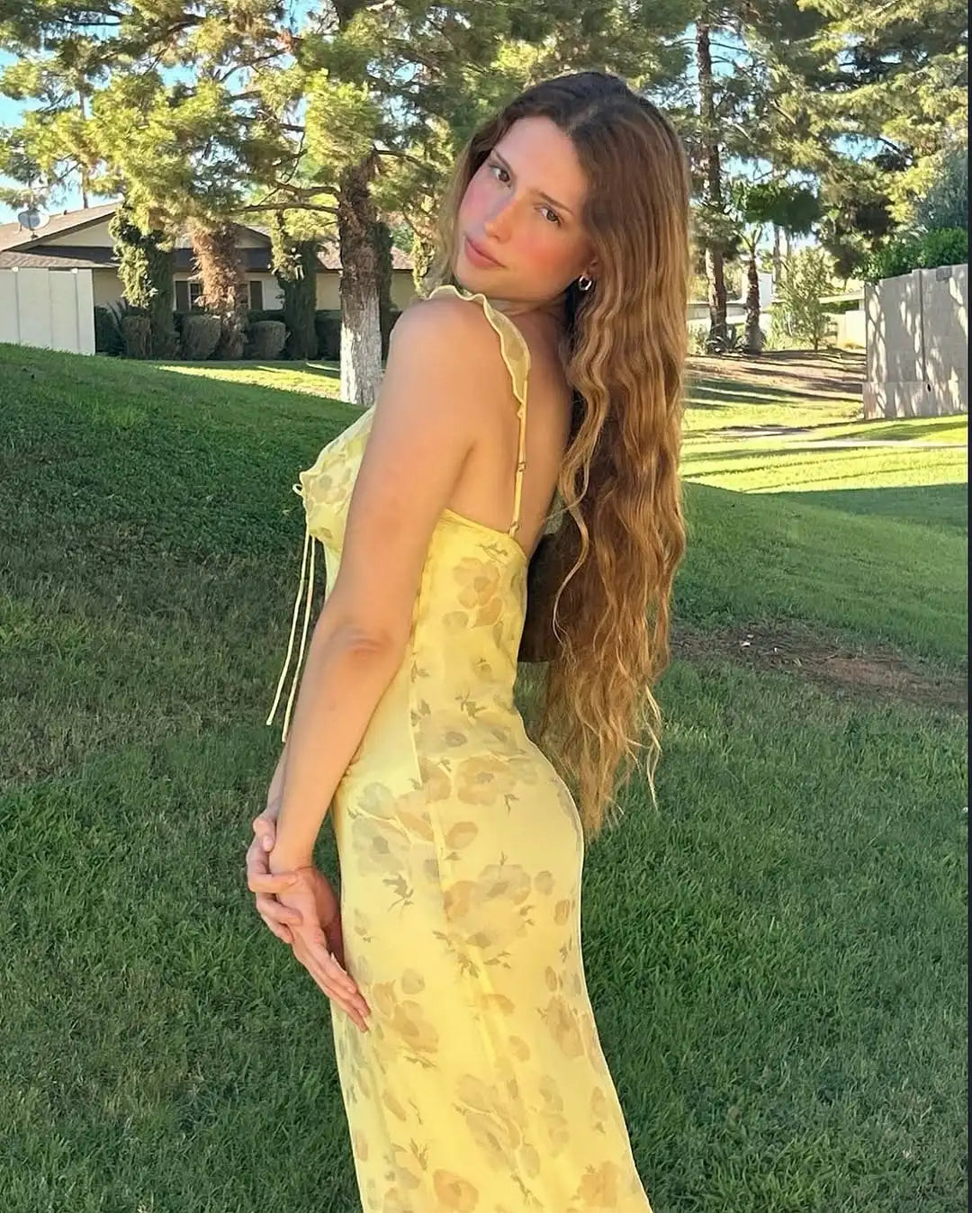 Floral Plunge Backless Maxi Dress
