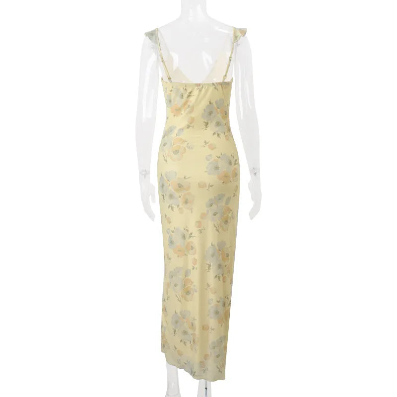 Floral Plunge Backless Maxi Dress