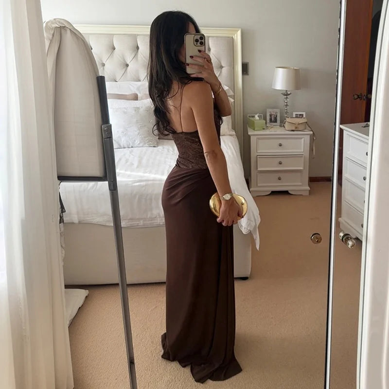 One-Shoulder Lace Maxi Dress