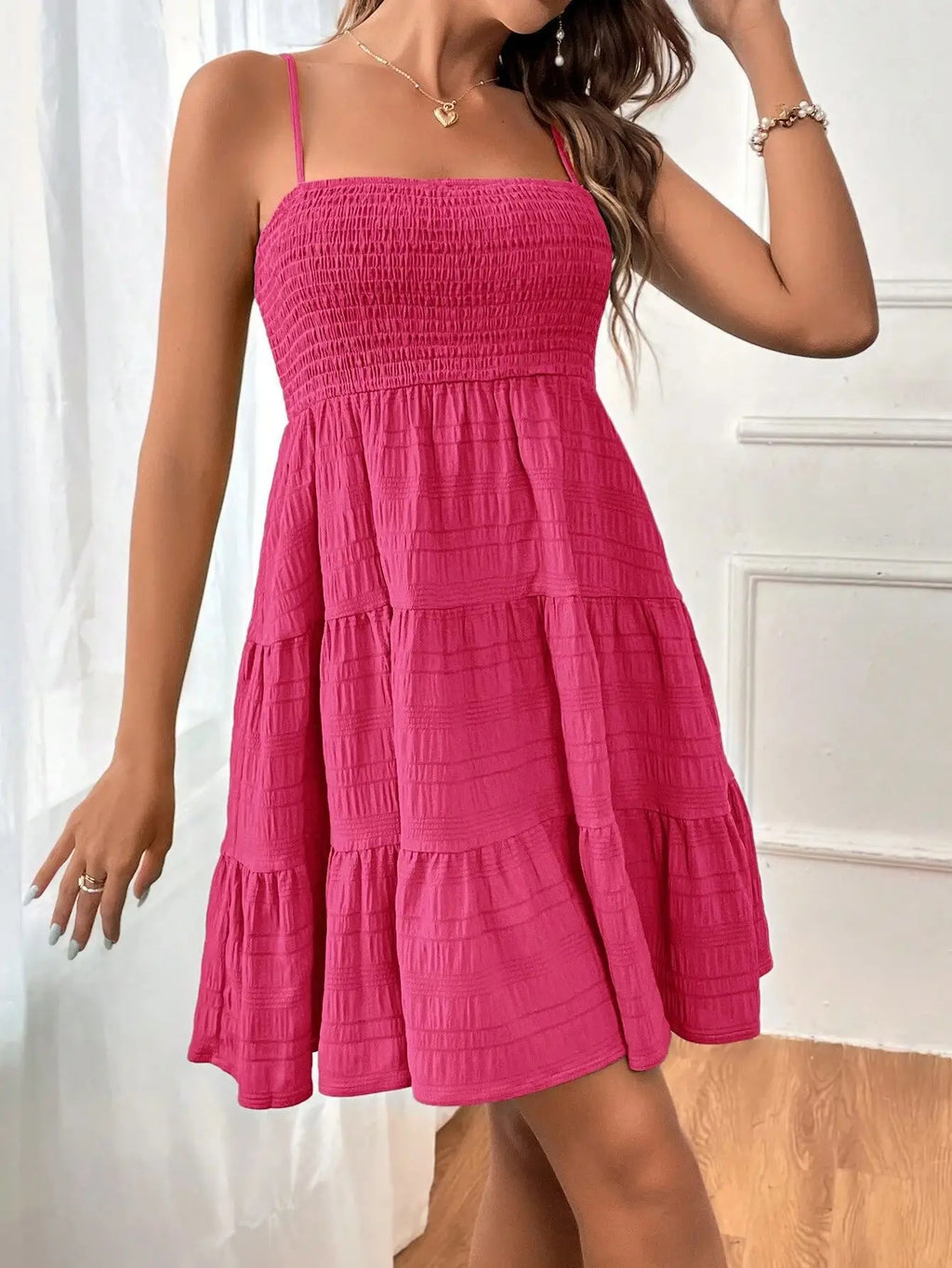 Smocked Tiered Swing Mini Dress