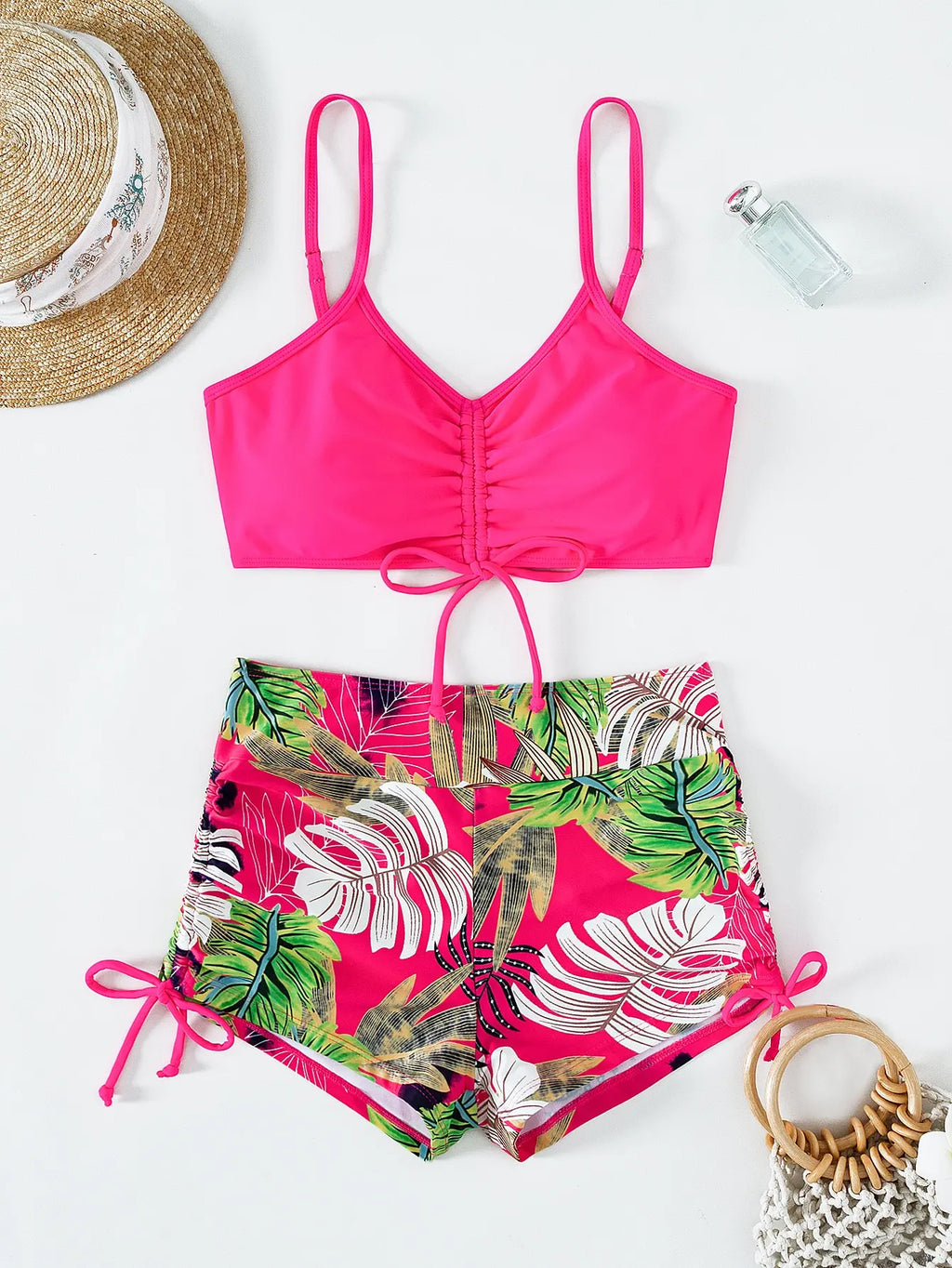 Drawstring High-Waist Bikini Set