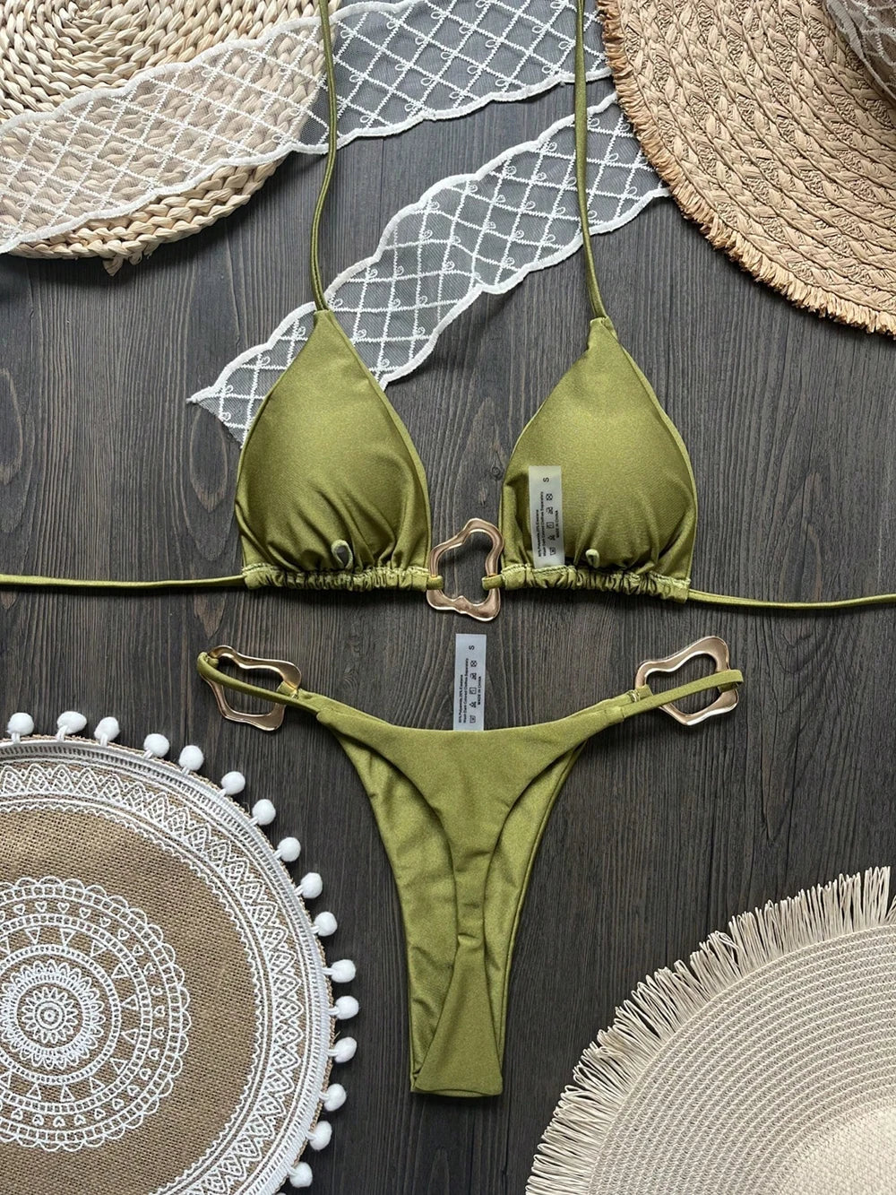 Lace-Up Halter Bikini Set